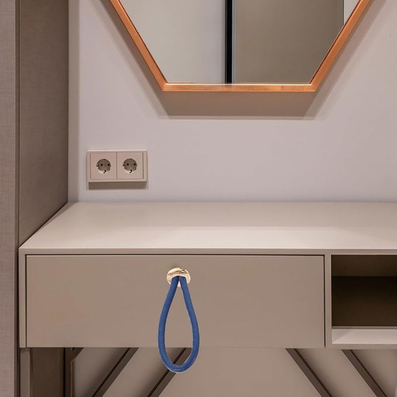 Navy Blue Leather Rope Pull Handles Gold Metal Ends For Cabinet Dresser Drawers - Image 4